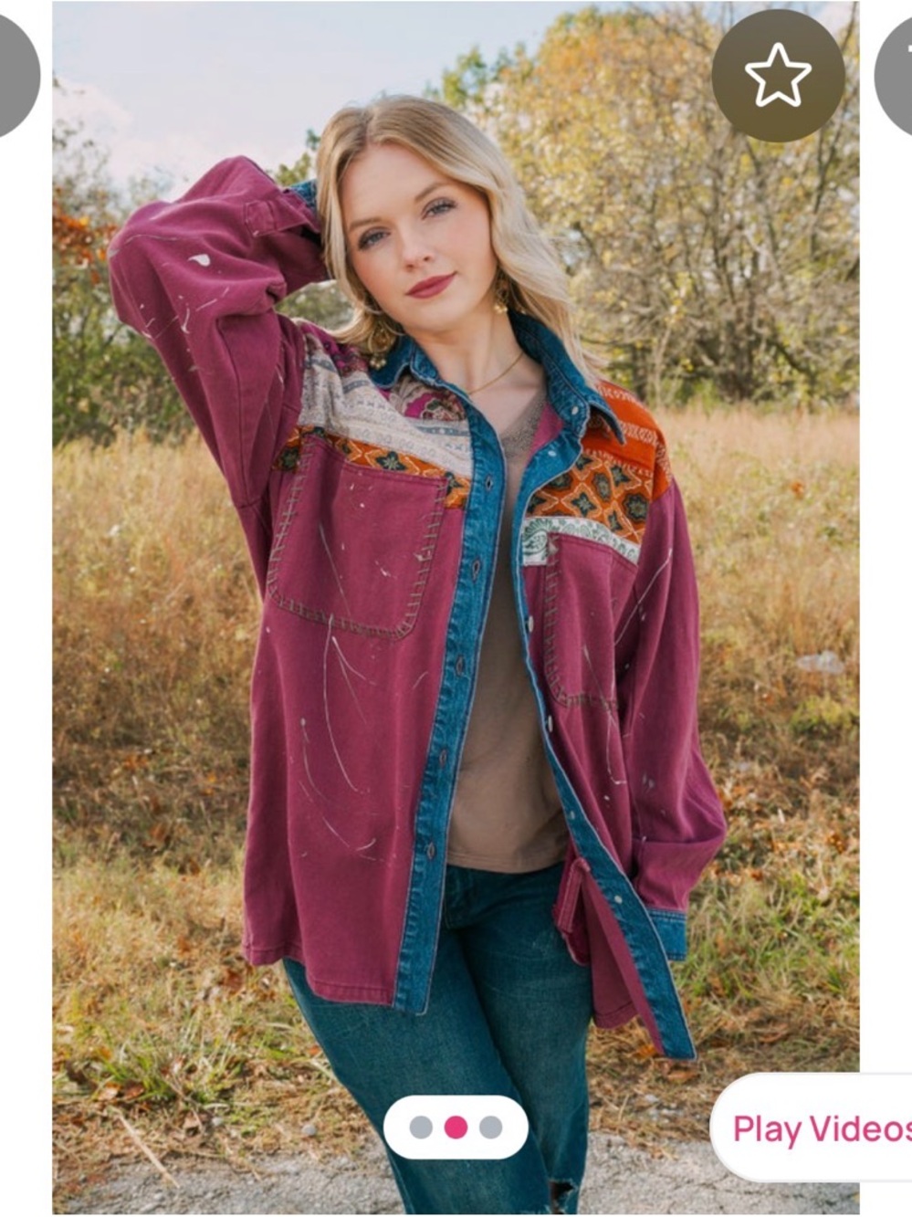 Brand new Blue Velvet Plum Patchwork Button-Up Shirt